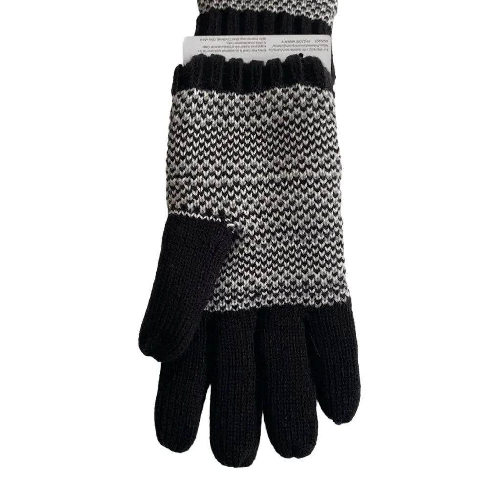 NWT Isotoner Adult Snowflake Knit Gloves One Size Black NEW